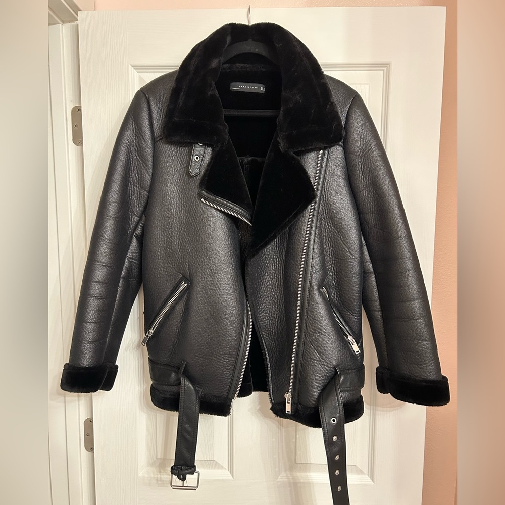 Zara Faux Leather and Shearling Acne Velocite Style Jacket
